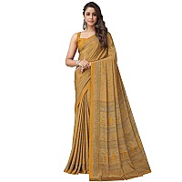 SIRIL Womens Printed Silk Crepe Saree with Unstitched Blouse Piece(2854S2403_Mustard Yellow)