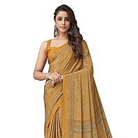 SIRIL Womens Printed Silk Crepe Saree with Unstitched Blouse Piece(2854S2403_Mustard Yellow)