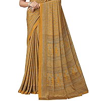 SIRIL Womens Printed Silk Crepe Saree with Unstitched Blouse Piece(2854S2403_Mustard Yellow)