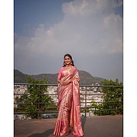 SGF11 Womens Kanjivaram Pure Zari Woven Soft Silk Saree With Blouse Piece Orange Pink