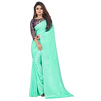 Shreeji Designer Womens Chinon Saree With Unstiched Blouse Piece (Orange & Green)