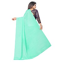 Shreeji Designer Womens Chinon Saree With Unstiched Blouse Piece (Orange & Green)