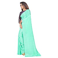 Shreeji Designer Womens Chinon Saree With Unstiched Blouse Piece (Orange & Green)