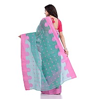 dB DESH BIDESH Women`s Traditional Tant Pure Handloom Cotton Saree Woven Tri Flower Designer Without Blouse Piece (Firoza)