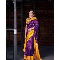 SGF11 Womens Kanjivaram Soft Lichi Silk Saree With Blouse Piece (Purple Yellow)