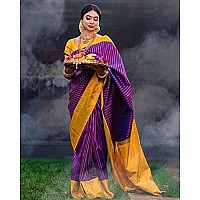 SGF11 Womens Kanjivaram Soft Lichi Silk Saree With Blouse Piece (Purple Yellow)