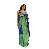 Sareekatha Womens Handloom Cotton Saree with Running Blouse Piece Navy Blue