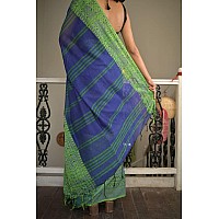 Sareekatha Womens Handloom Cotton Saree with Running Blouse Piece Navy Blue