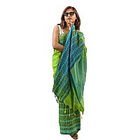 Sareekatha Womens Handloom Cotton Saree with Running Blouse Piece Green