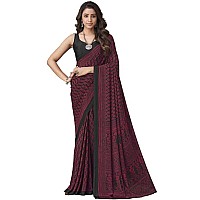 SIRIL Womens Floral Printed Silk Crepe Saree with Unstitched Blouse Piece2858S2465Dark Pink Dark Grey