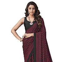 SIRIL Womens Floral Printed Silk Crepe Saree with Unstitched Blouse Piece2858S2465Dark Pink Dark Grey