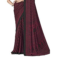 SIRIL Womens Floral Printed Silk Crepe Saree with Unstitched Blouse Piece2858S2465Dark Pink Dark Grey