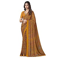 SIRIL Womens Floral Printed Silk Crepe Saree with Unstitched Blouse Piece2858S2462Mustard Yellow