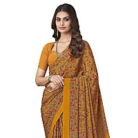 SIRIL Womens Floral Printed Silk Crepe Saree with Unstitched Blouse Piece2858S2462Mustard Yellow