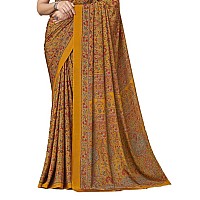 SIRIL Womens Floral Printed Silk Crepe Saree with Unstitched Blouse Piece2858S2462Mustard Yellow