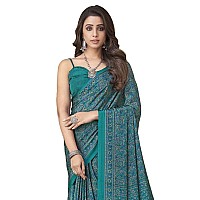 SIRIL Womens Floral Printed Silk Crepe Saree with Unstitched Blouse Piece2858S2463Rama Green Blue