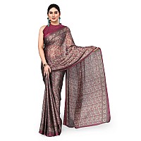 MIRCHI FASHION Womens Plain Weave Chiffon LeafFloral Printed Saree with Blouse Piece 38272Pink Beige