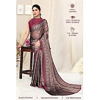 MIRCHI FASHION Womens Plain Weave Chiffon LeafFloral Printed Saree with Blouse Piece 38272Pink Beige