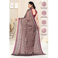 MIRCHI FASHION Womens Plain Weave Chiffon LeafFloral Printed Saree with Blouse Piece 38272Pink Beige