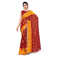 SOURBH Womens Plain Weave Georgette Bandhani Printed Saree with Blouse Piece (37904-Red, Mustard)