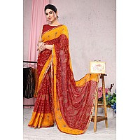 SOURBH Womens Plain Weave Georgette Bandhani Printed Saree with Blouse Piece (37904-Red, Mustard)