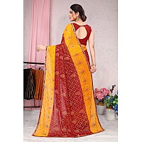 SOURBH Womens Plain Weave Georgette Bandhani Printed Saree with Blouse Piece (37904-Red, Mustard)