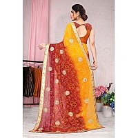 MIRCHI FASHION Womens Plain Weave Georgette Bandhani Printed Saree with Blouse Piece 37903Orange Red Yellow