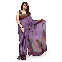 MIRCHI FASHION Womens Plain Weave Chiffon SolidStripe Print Saree with Blouse Piece (38162-Violet)