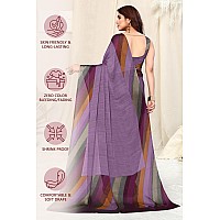 MIRCHI FASHION Womens Plain Weave Chiffon SolidStripe Print Saree with Blouse Piece (38162-Violet)