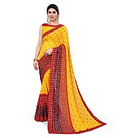 MIRCHI FASHION Womens Plain Weave Georgette Bandhani Printed Saree with Blouse Piece 37906Yellow Red