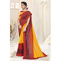 MIRCHI FASHION Womens Plain Weave Georgette Bandhani Printed Saree with Blouse Piece 37906Yellow Red