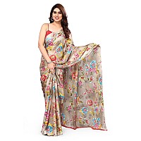 MIRCHI FASHION Womens Plain Weave Chiffon Botanical Printed Saree with Blouse Piece 38263Beige Multi Color