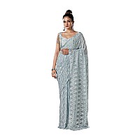 Womanista Womens Woven Georgette Ready to Wear Saree TI3325Blue