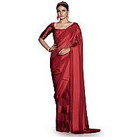 Womanista Womens Striped Satin Saree (Ti_3356_Red)