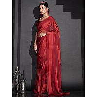 Womanista Womens Striped Satin Saree (Ti_3356_Red)