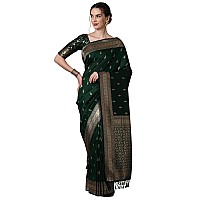 AKHILAM Womens Banarasi Silk Blend Woven Design Golden zari Work Saree With Unstitched Blouse Piece (Green_2PAKHI4103C)