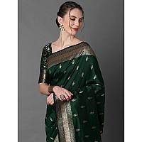 AKHILAM Womens Banarasi Silk Blend Woven Design Golden zari Work Saree With Unstitched Blouse Piece (Green_2PAKHI4103C)