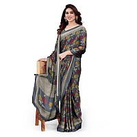 MIRCHI FASHION Womens Plain Weave Chiffon Floral Printed Saree with Blouse Piece (38531-Grey, Red)