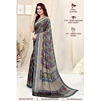 MIRCHI FASHION Womens Plain Weave Chiffon Floral Printed Saree with Blouse Piece (38531-Grey, Red)