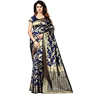 C J Enterprise Womens Pure Kanjivaram Soft Silk Saree Banarasi Design Wear Pattu Sarees Latest Party Cotton Sari collections With Blouse Piece for Wedding sadi new ladies 2023 2024 (Pari37 Navy Blue)