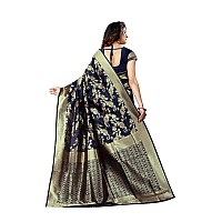 C J Enterprise Womens Pure Kanjivaram Soft Silk Saree Banarasi Design Wear Pattu Sarees Latest Party Cotton Sari collections With Blouse Piece for Wedding sadi new ladies 2023 2024 (Pari37 Navy Blue)