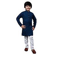 Ahhaaaa Kids Full Sequin Embroidery Mirror Work Kurta With Pajama Set For Boys Teal 23 Yrs 502Mf Cotton 23 Years