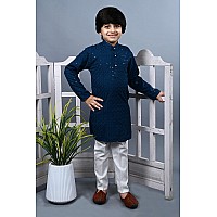 Ahhaaaa Kids Full Sequin Embroidery Mirror Work Kurta With Pajama Set For Boys Teal 23 Yrs 502Mf Cotton 23 Years