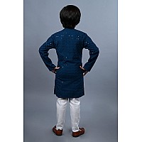 Ahhaaaa Kids Full Sequin Embroidery Mirror Work Kurta With Pajama Set For Boys Teal 23 Yrs 502Mf Cotton 23 Years