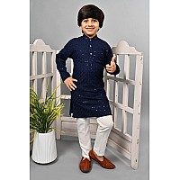 Ahhaaaa Kids Cotton Full Sequin Embroidery Mirror Work Kurta With Pajama Set For Boys Navy 89 Yrs 502Mf Blue 89 Years