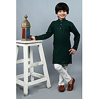 Ahhaaaa Cotton Kids Full Sequin Embroidery Mirror Work Kurta With Pajama For Boys Green 34 Yrs 502Mf