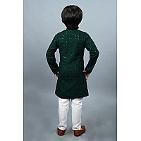 Ahhaaaa Cotton Kids Full Sequin Embroidery Mirror Work Kurta With Pajama For Boys Green 34 Yrs 502Mf