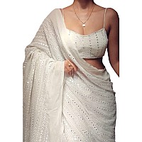 NPLASH FASHION Womens Premium Georgette With Sequins Pepar Embroidery Exclusive Saree (White)