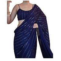 NPLASH FASHION Womens Premium Georgette With Sequins Pepar Embroidery Exclusive Saree (Nevy Blue)