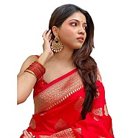 Twixxle Womens Banarasi Soft Lichi Silk Saree Beautiful Jacquard Rich Pallu Design Work Zari Woven Kanjivaram Silk Style Saree With Soft Lichi Silk Blouse Piece (Red 1109)